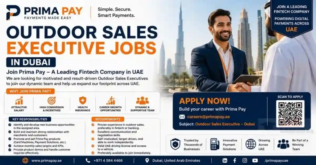 Outdoor Sales Executive Jobs in Dubai | Prima Pay Careers UAE 2026