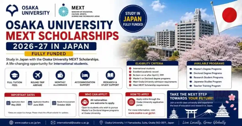 Osaka University MEXT Scholarships 2026-27 in Japan [Fully Funded]