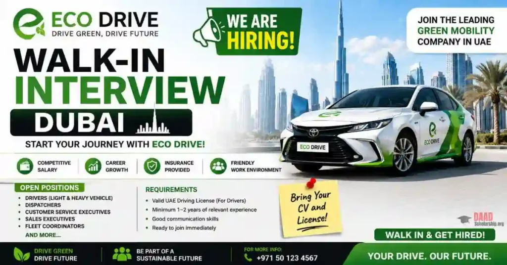 Eco Drive Walk-in Interview Dubai 2026 | Cleaner Jobs at Eco Drive Driving Institute